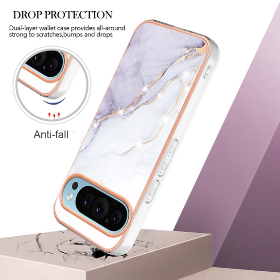 For Google Pixel 9 / 9 Pro Electroplating Marble Dual-side IMD Phone Case(White 006)