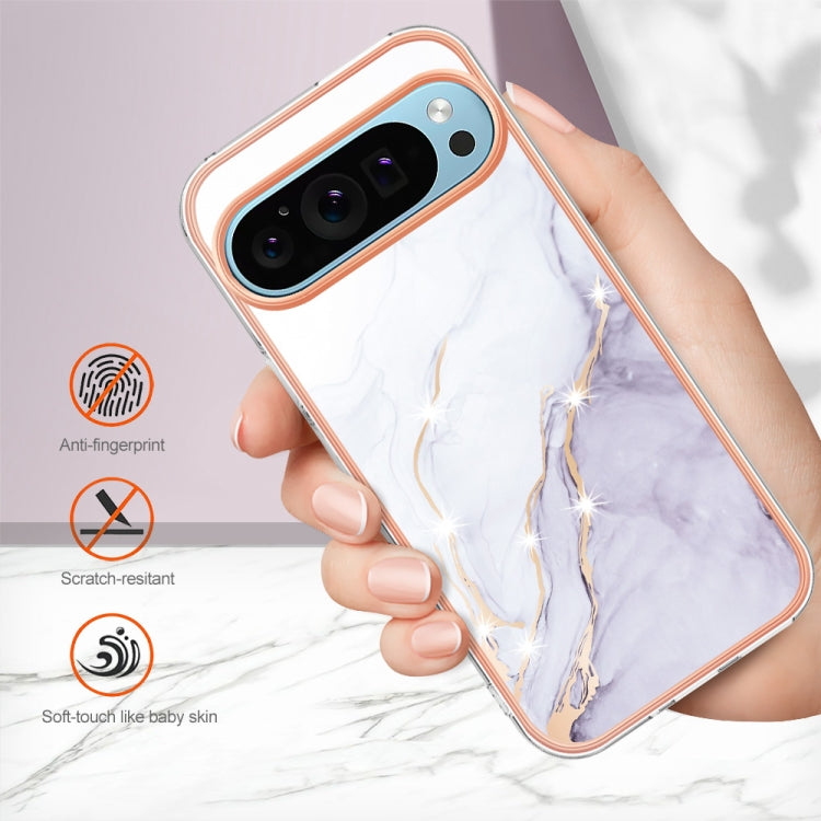 For Google Pixel 9 / 9 Pro Electroplating Marble Dual-side IMD Phone Case(White 006)