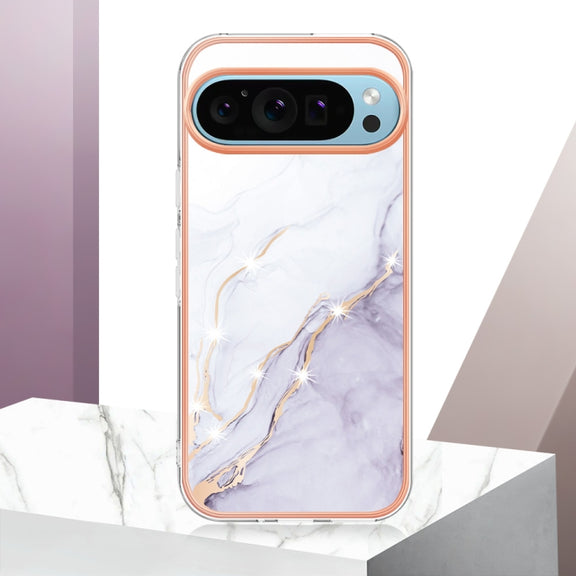 For Google Pixel 9 / 9 Pro Electroplating Marble Dual-side IMD Phone Case(White 006)