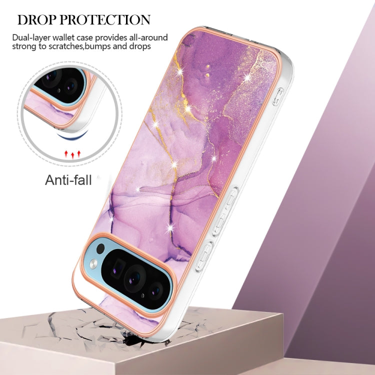 For Google Pixel 9 Pro XL Electroplating Marble Dual-side IMD Phone Case(Purple 001)
