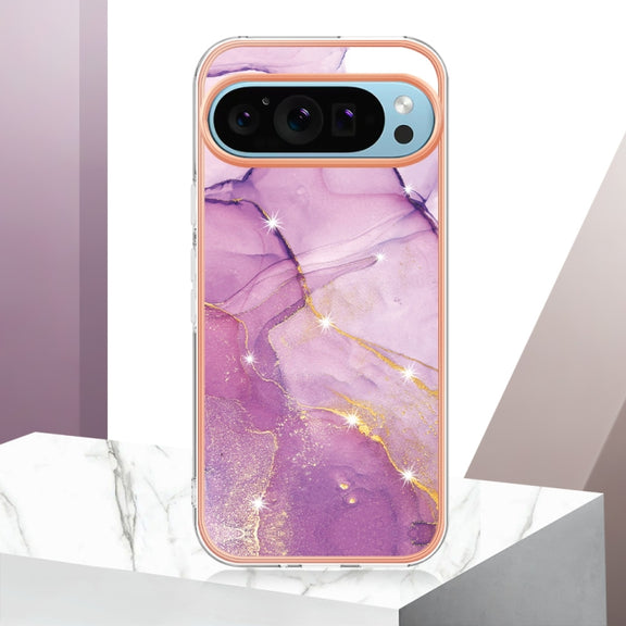 For Google Pixel 9 Pro XL Electroplating Marble Dual-side IMD Phone Case(Purple 001)