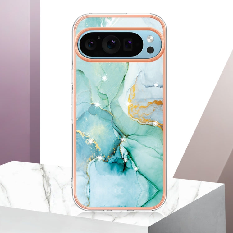 For Google Pixel 9 Pro XL Electroplating Marble Dual-side IMD Phone Case(Green 003)