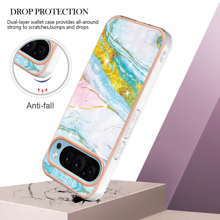 For Google Pixel 9 Pro XL Electroplating Marble Dual-side IMD Phone Case(Green 004)