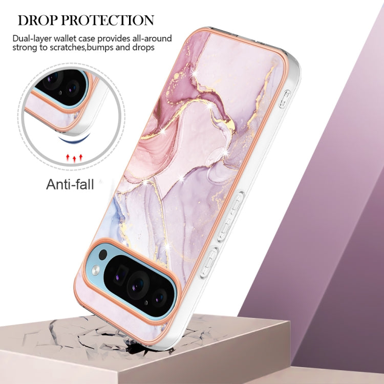 For Google Pixel 9 Pro XL Electroplating Marble Dual-side IMD Phone Case(Rose Gold 005)
