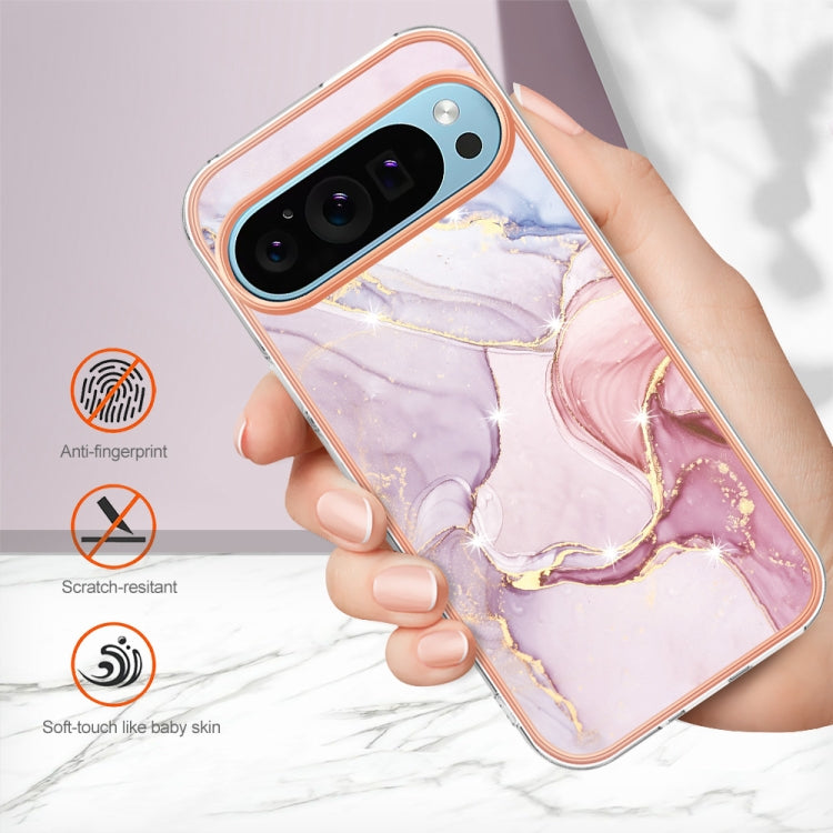 For Google Pixel 9 Pro XL Electroplating Marble Dual-side IMD Phone Case(Rose Gold 005)
