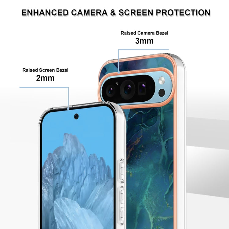 For Google Pixel 9 / 9 Pro Electroplating Marble Dual-side IMD Phone Case(Green 017)