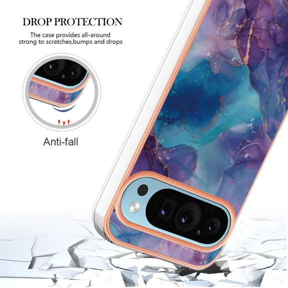 For Google Pixel 9 / 9 Pro Electroplating Marble Dual-side IMD Phone Case(Purple 016)