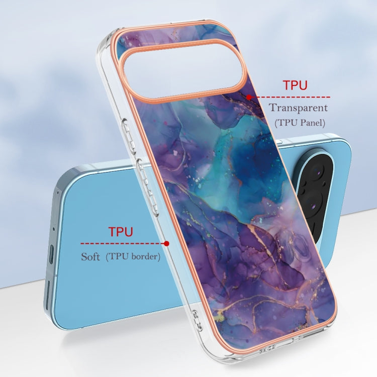 For Google Pixel 9 / 9 Pro Electroplating Marble Dual-side IMD Phone Case(Purple 016)