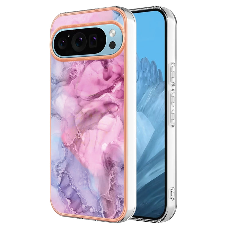 For Google Pixel 9 / 9 Pro Electroplating Marble Dual-side IMD Phone Case(Pink 013)