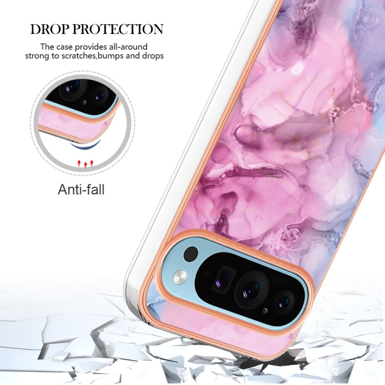 For Google Pixel 9 / 9 Pro Electroplating Marble Dual-side IMD Phone Case(Pink 013)