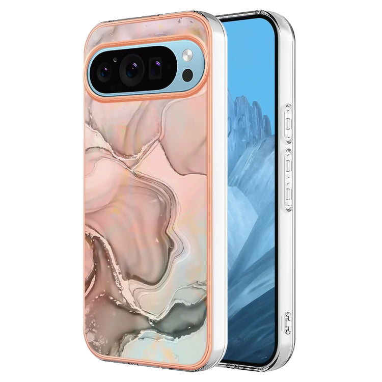 For Google Pixel 9 / 9 Pro Electroplating Marble Dual-side IMD Phone Case(Rose Gold 015)