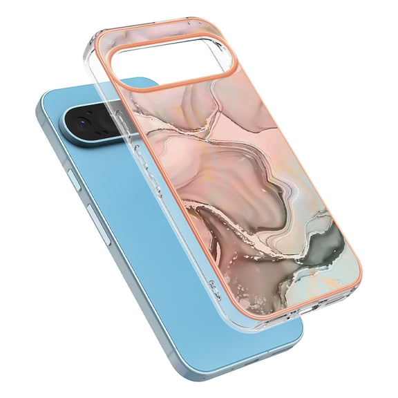 For Google Pixel 9 / 9 Pro Electroplating Marble Dual-side IMD Phone Case(Rose Gold 015)