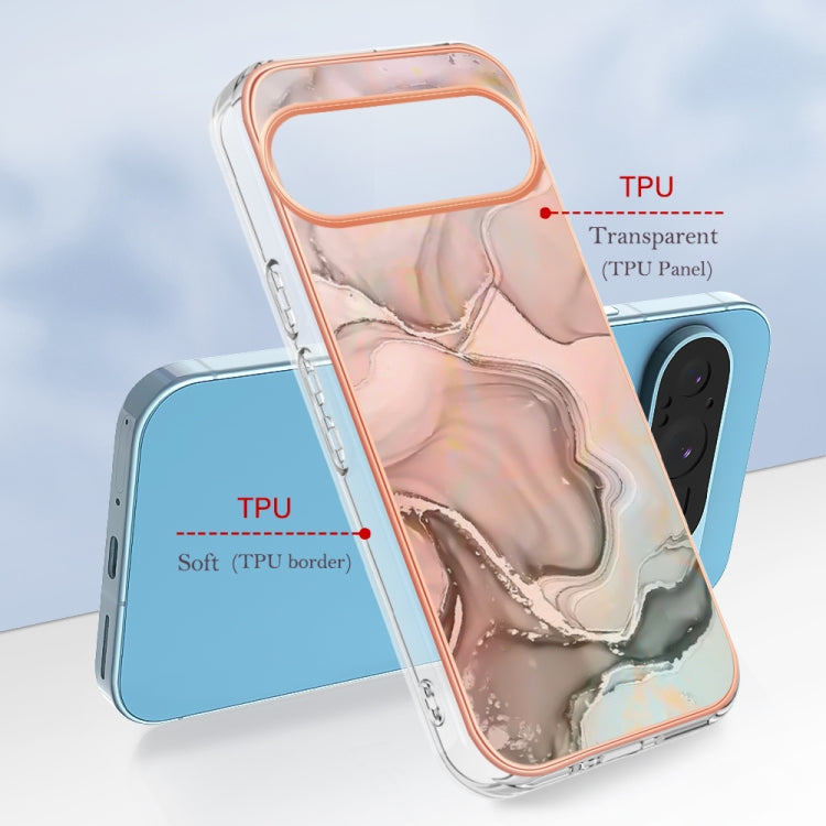 For Google Pixel 9 / 9 Pro Electroplating Marble Dual-side IMD Phone Case(Rose Gold 015)