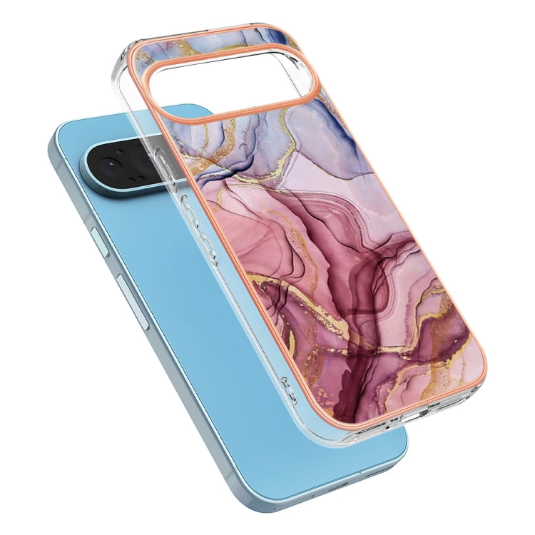 For Google Pixel 9 / 9 Pro Electroplating Marble Dual-side IMD Phone Case(Rose Red 014)
