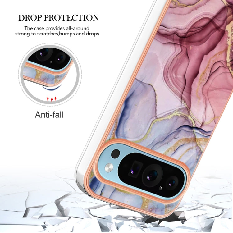 For Google Pixel 9 / 9 Pro Electroplating Marble Dual-side IMD Phone Case(Rose Red 014)