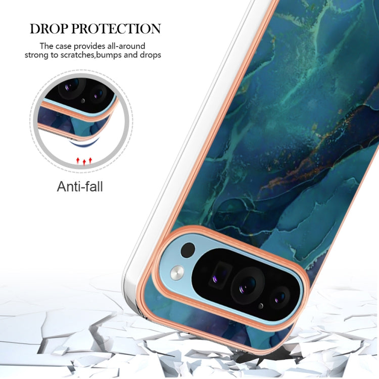 For Google Pixel 9 Pro XL Electroplating Marble Dual-side IMD Phone Case(Green 017)