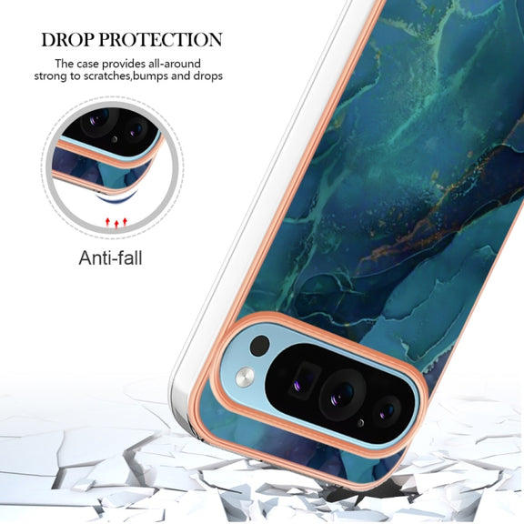 For Google Pixel 9 Pro XL Electroplating Marble Dual-side IMD Phone Case(Green 017)