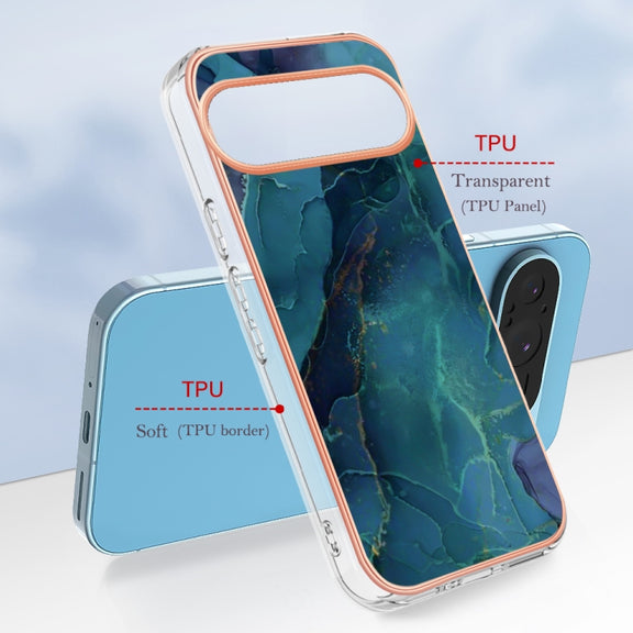 For Google Pixel 9 Pro XL Electroplating Marble Dual-side IMD Phone Case(Green 017)