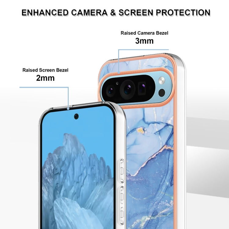 For Google Pixel 9 Pro XL Electroplating Marble Dual-side IMD Phone Case(Blue 018)