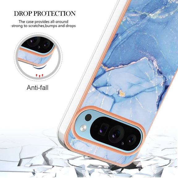 For Google Pixel 9 Pro XL Electroplating Marble Dual-side IMD Phone Case(Blue 018)