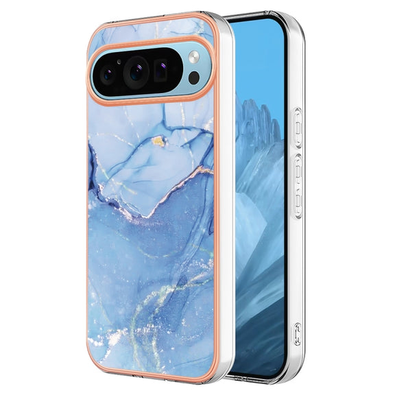 For Google Pixel 9 Pro XL Electroplating Marble Dual-side IMD Phone Case(Blue 018)