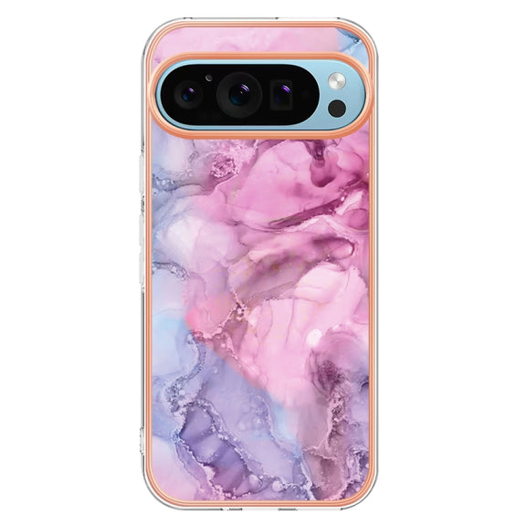 For Google Pixel 9 Pro XL Electroplating Marble Dual-side IMD Phone Case(Pink 013)