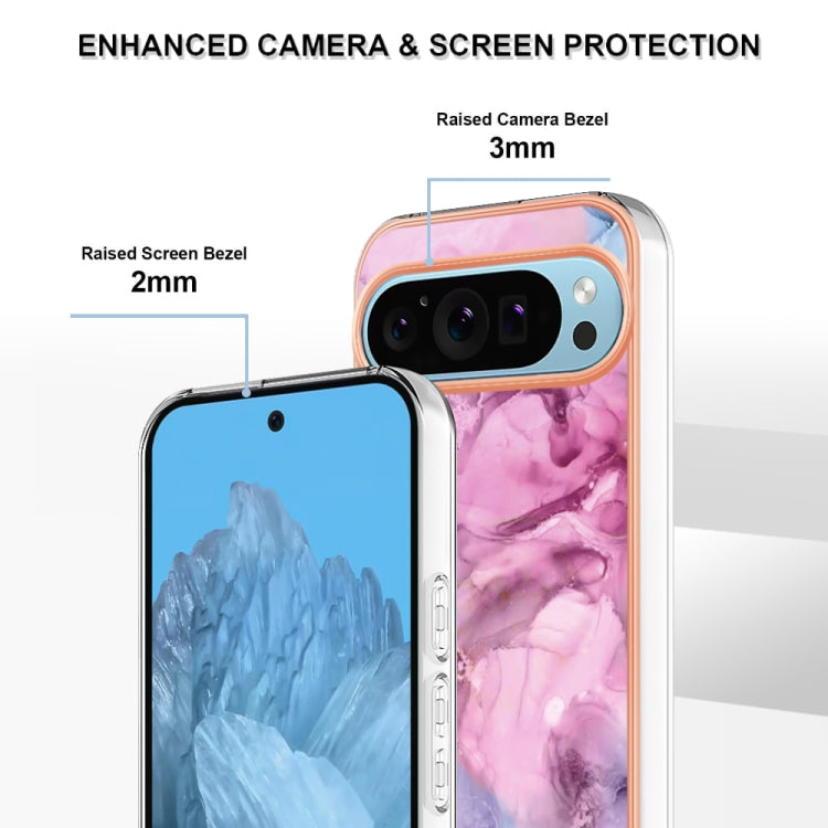 For Google Pixel 9 Pro XL Electroplating Marble Dual-side IMD Phone Case(Pink 013)