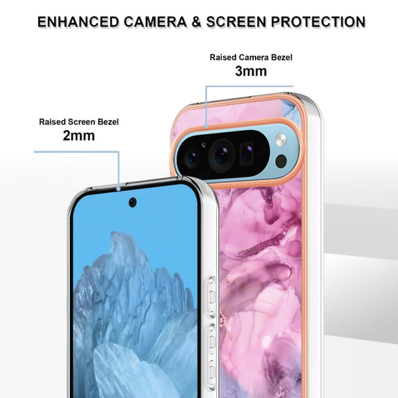For Google Pixel 9 Pro XL Electroplating Marble Dual-side IMD Phone Case(Pink 013)