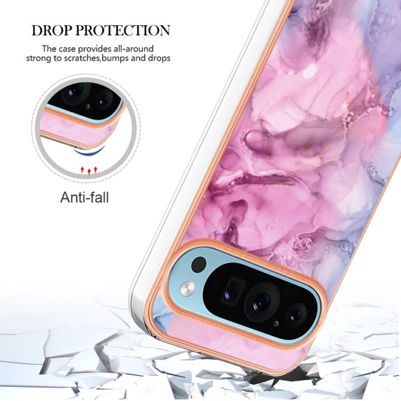 For Google Pixel 9 Pro XL Electroplating Marble Dual-side IMD Phone Case(Pink 013)