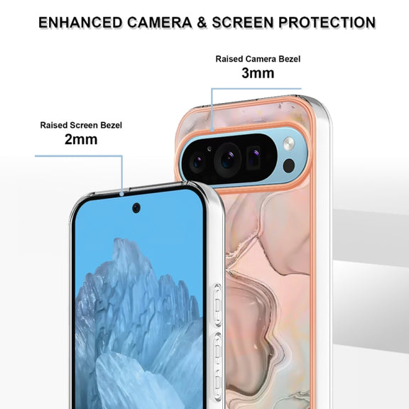 For Google Pixel 9 Pro XL Electroplating Marble Dual-side IMD Phone Case(Rose Gold 015)
