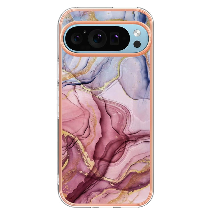 For Google Pixel 9 Pro XL Electroplating Marble Dual-side IMD Phone Case(Rose Red 014)