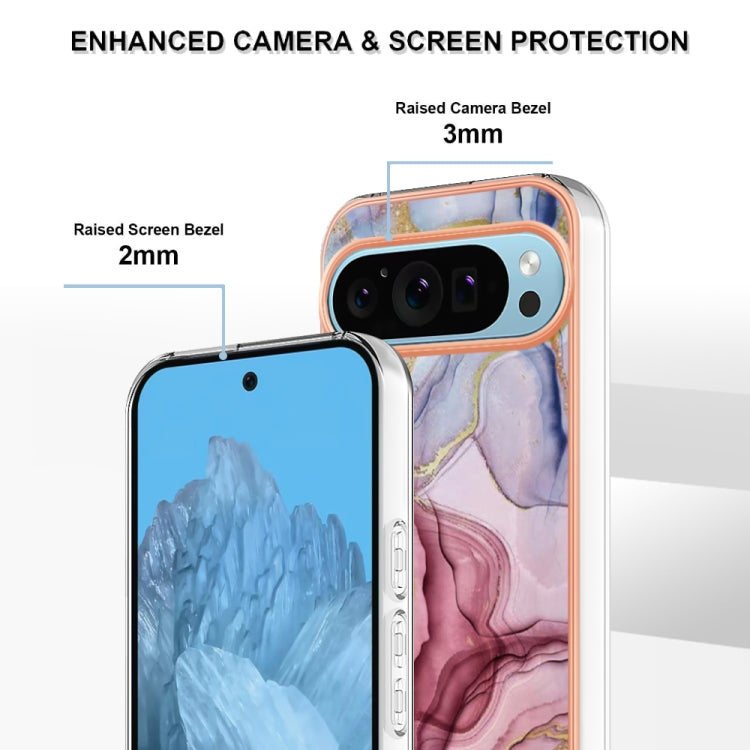 For Google Pixel 9 Pro XL Electroplating Marble Dual-side IMD Phone Case(Rose Red 014)