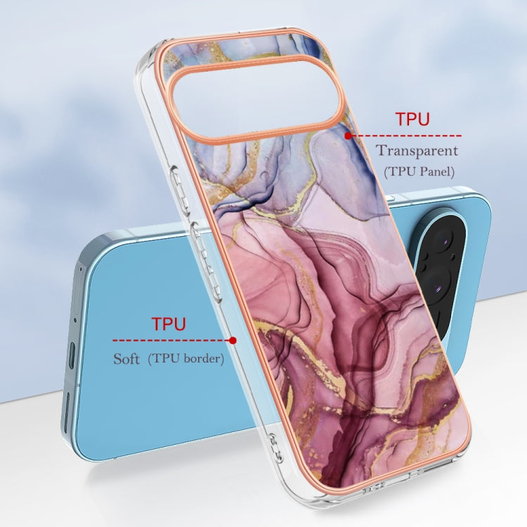 For Google Pixel 9 Pro XL Electroplating Marble Dual-side IMD Phone Case(Rose Red 014)