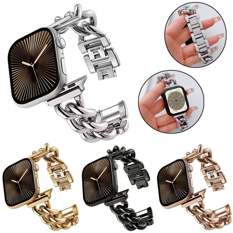 Big Denim Chain Metal Watch Band For Apple Watch Series 10 46mm(Gold)