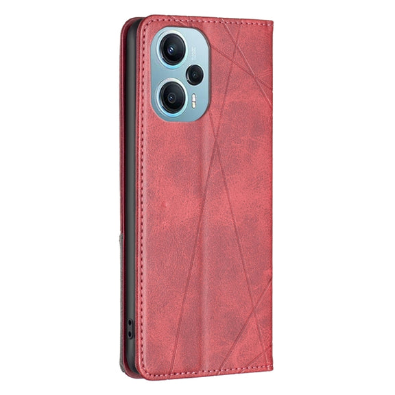 For Xiaomi Poco F5 5G / Redmi Note 12 Turbo Rhombus Texture Magnetic Leather Phone Case(Red)