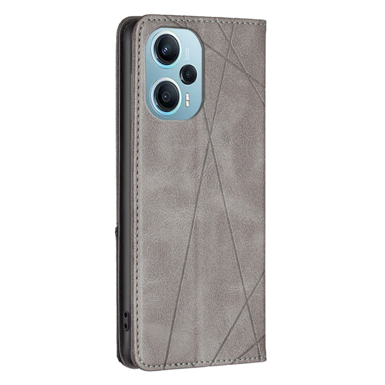 For Xiaomi Poco F5 5G / Redmi Note 12 Turbo Rhombus Texture Magnetic Leather Phone Case(Grey)