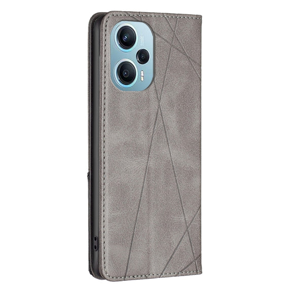 For Xiaomi Poco F5 5G / Redmi Note 12 Turbo Rhombus Texture Magnetic Leather Phone Case(Grey)