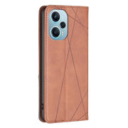 For Xiaomi Poco F5 5G / Redmi Note 12 Turbo Rhombus Texture Magnetic Leather Phone Case(Brown)