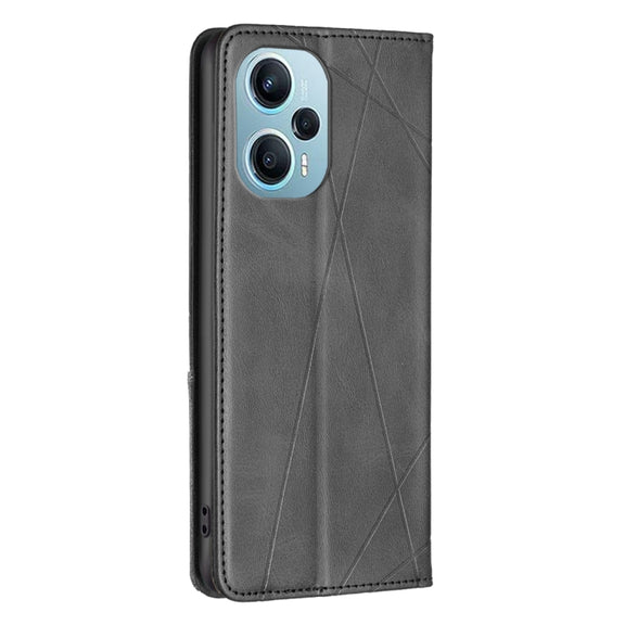 For Xiaomi Poco F5 5G / Redmi Note 12 Turbo Rhombus Texture Magnetic Leather Phone Case(Black)