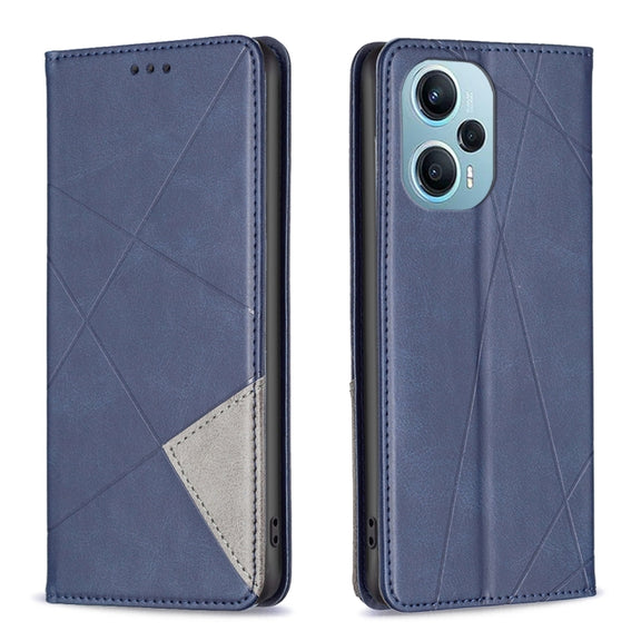 For Xiaomi Poco F5 5G / Redmi Note 12 Turbo Rhombus Texture Magnetic Leather Phone Case(Blue)