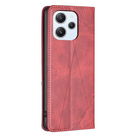 For Xiaomi Redmi 12 4G Rhombus Texture Magnetic Leather Phone Case(Red)