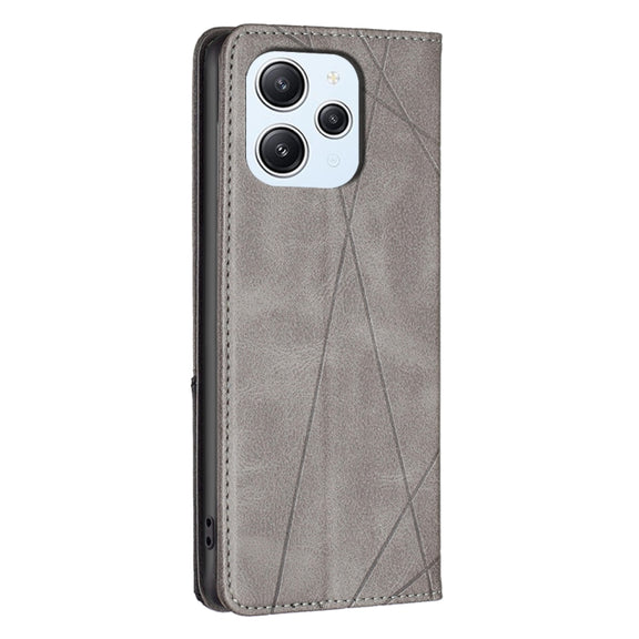 For Xiaomi Redmi 12 4G Rhombus Texture Magnetic Leather Phone Case(Grey)