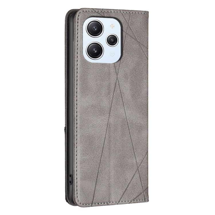 For Xiaomi Redmi 12 4G Rhombus Texture Magnetic Leather Phone Case(Grey)