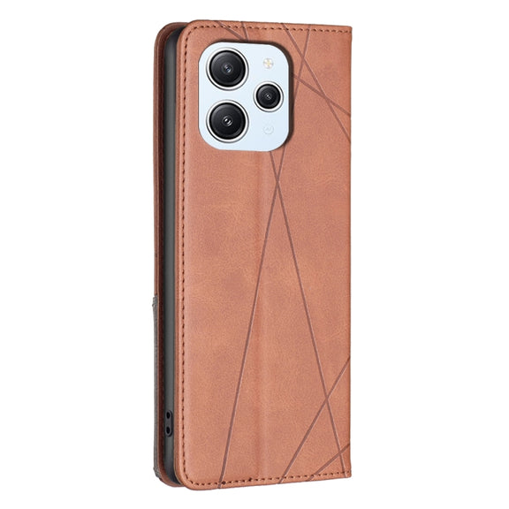 For Xiaomi Redmi 12 4G Rhombus Texture Magnetic Leather Phone Case(Brown)