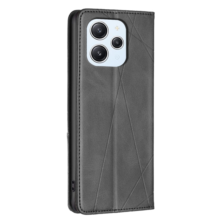 For Xiaomi Redmi 12 4G Rhombus Texture Magnetic Leather Phone Case(Black)