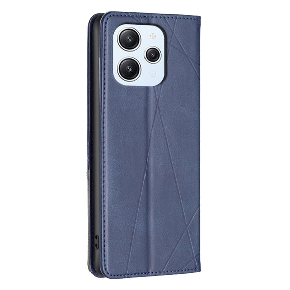 For Xiaomi Redmi 12 4G Rhombus Texture Magnetic Leather Phone Case(Blue)