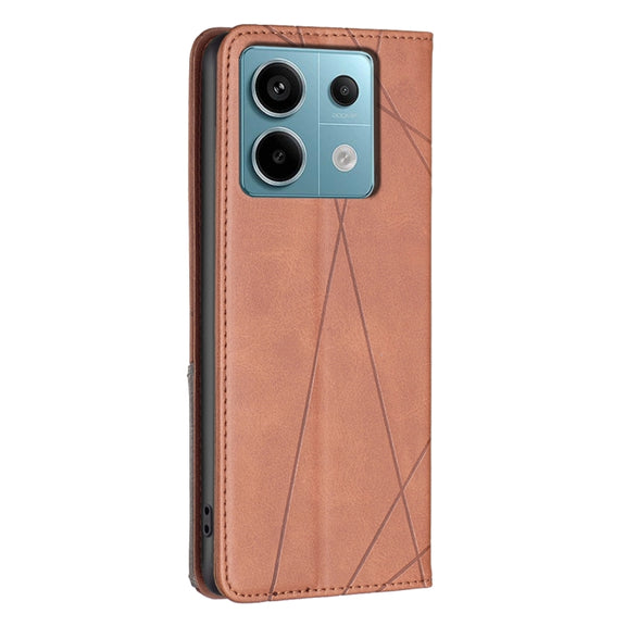 For Xiaomi Redmi Note 13 Pro 5G Rhombus Texture Magnetic Leather Phone Case(Brown)