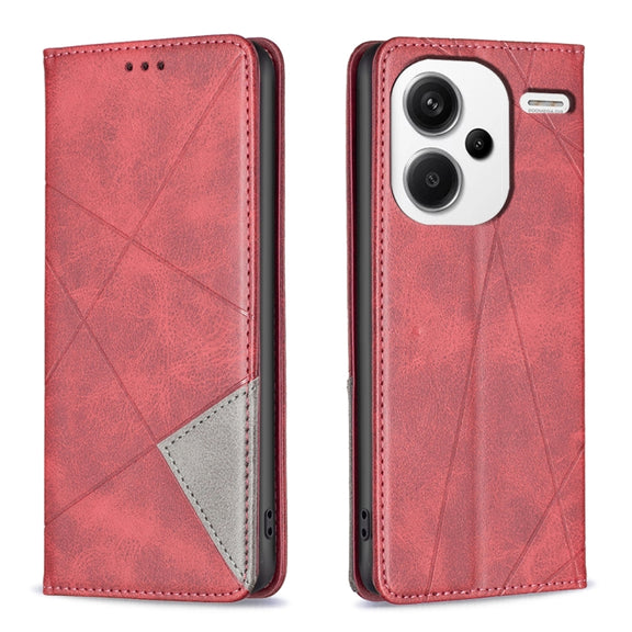 For Xiaomi Redmi Note 13 Pro+ 5G Rhombus Texture Magnetic Leather Phone Case(Red)