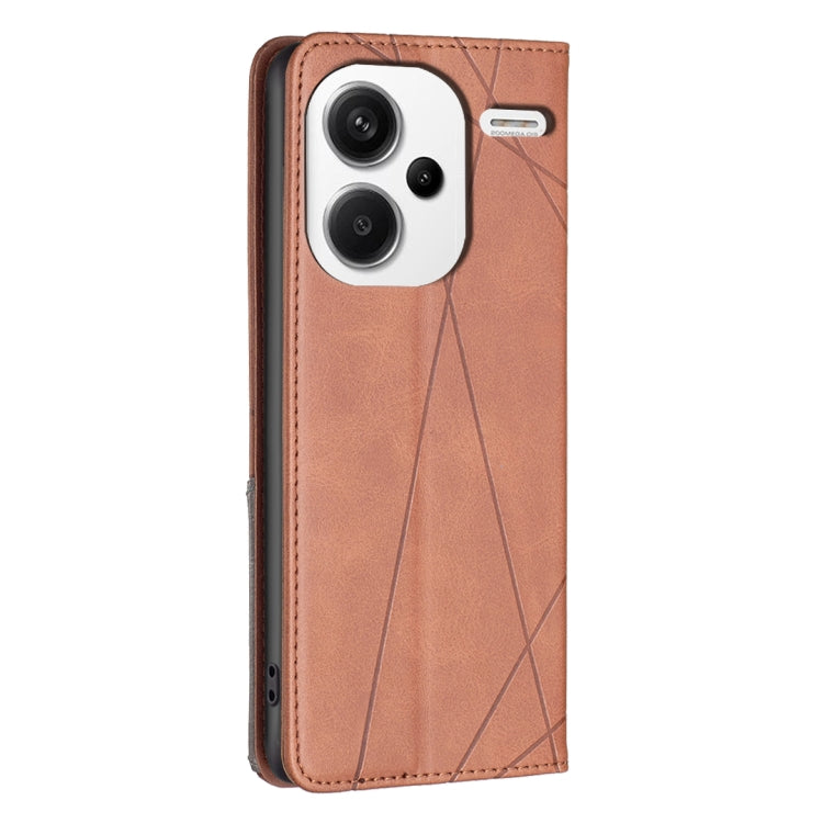 For Xiaomi Redmi Note 13 Pro+ 5G Rhombus Texture Magnetic Leather Phone Case(Brown)