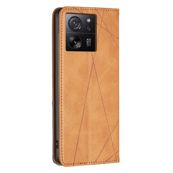 For Xiaomi 13T / 13T Pro / Redmi K60 Ultra Rhombus Texture Magnetic Leather Phone Case(Yellow)